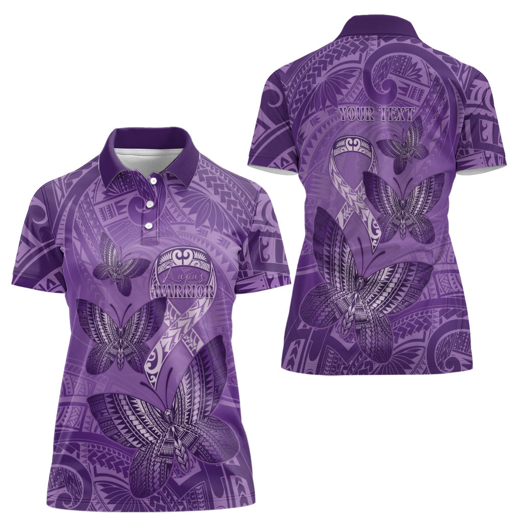Personalised Polynesia Lupus Support Month Women Polo Shirt Warrior Purple Ribbon Polynesian Butterflies
