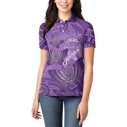 Personalised Polynesia Lupus Support Month Women Polo Shirt Warrior Purple Ribbon Polynesian Butterflies