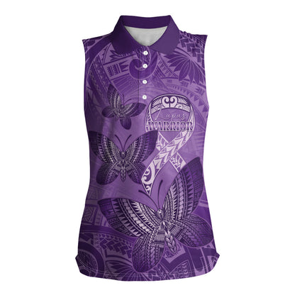Personalised Polynesia Lupus Support Month Women Sleeveless Polo Shirt Warrior Purple Ribbon Polynesian Butterflies