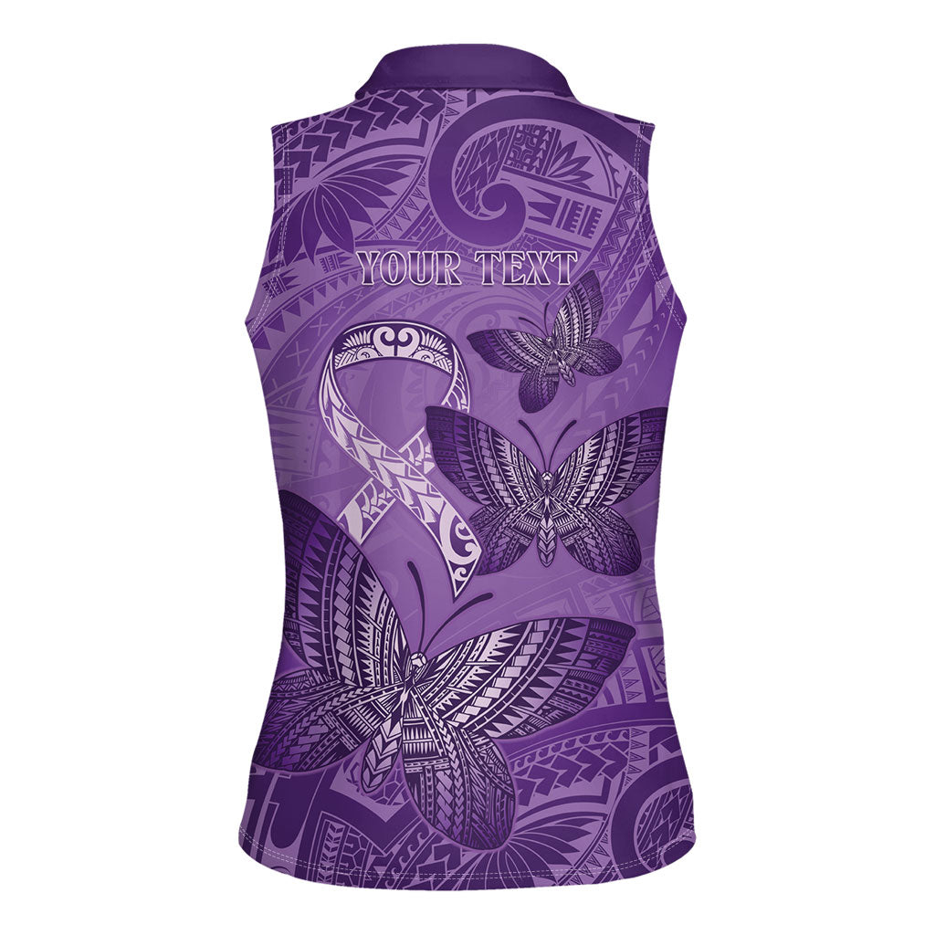 Personalised Polynesia Lupus Support Month Women Sleeveless Polo Shirt Warrior Purple Ribbon Polynesian Butterflies