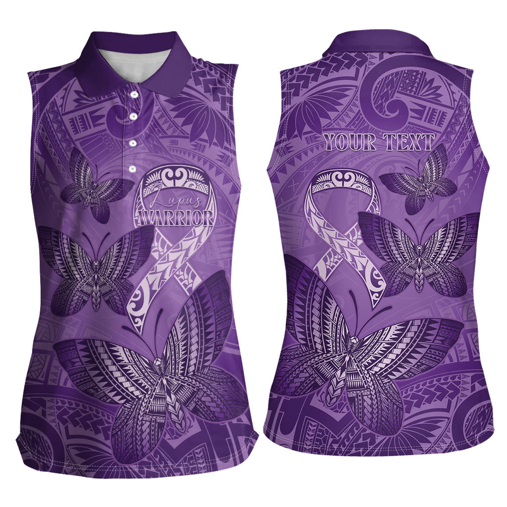 Personalised Polynesia Lupus Support Month Women Sleeveless Polo Shirt Warrior Purple Ribbon Polynesian Butterflies