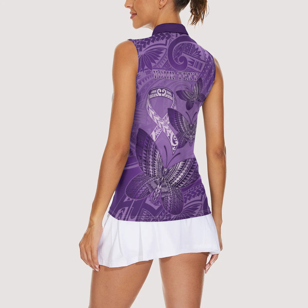 Personalised Polynesia Lupus Support Month Women Sleeveless Polo Shirt Warrior Purple Ribbon Polynesian Butterflies