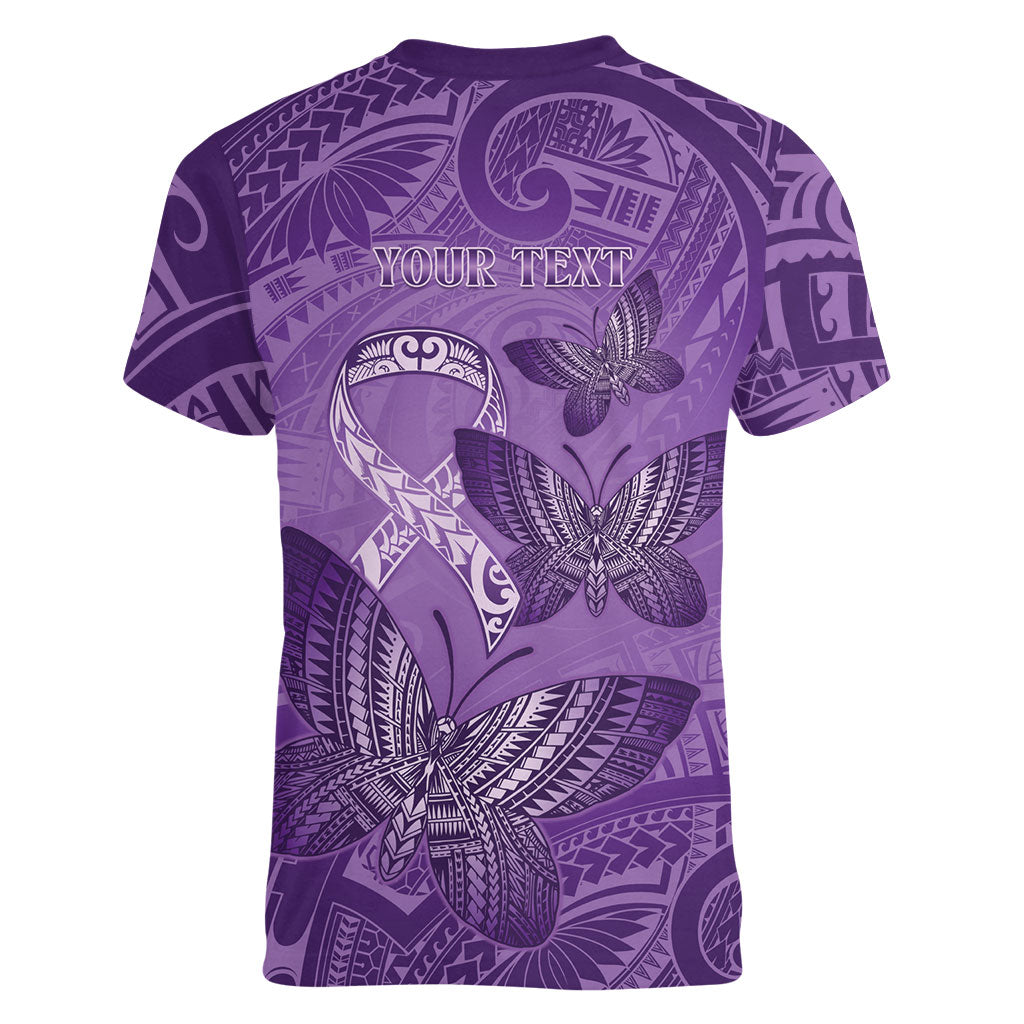 Personalised Polynesia Lupus Support Month Women V-Neck T-Shirt Warrior Purple Ribbon Polynesian Butterflies