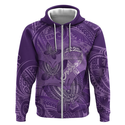 Personalised Polynesia Lupus Support Month Zip Hoodie Warrior Purple Ribbon Polynesian Butterflies