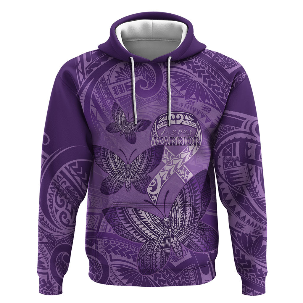 Personalised Polynesia Lupus Support Month Zip Hoodie Warrior Purple Ribbon Polynesian Butterflies