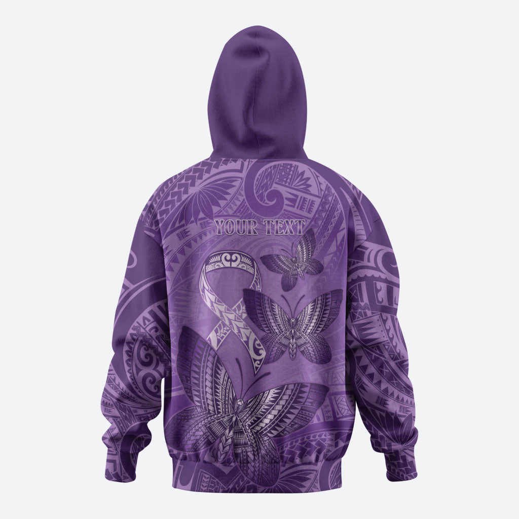 Personalised Polynesia Lupus Support Month Zip Hoodie Warrior Purple Ribbon Polynesian Butterflies
