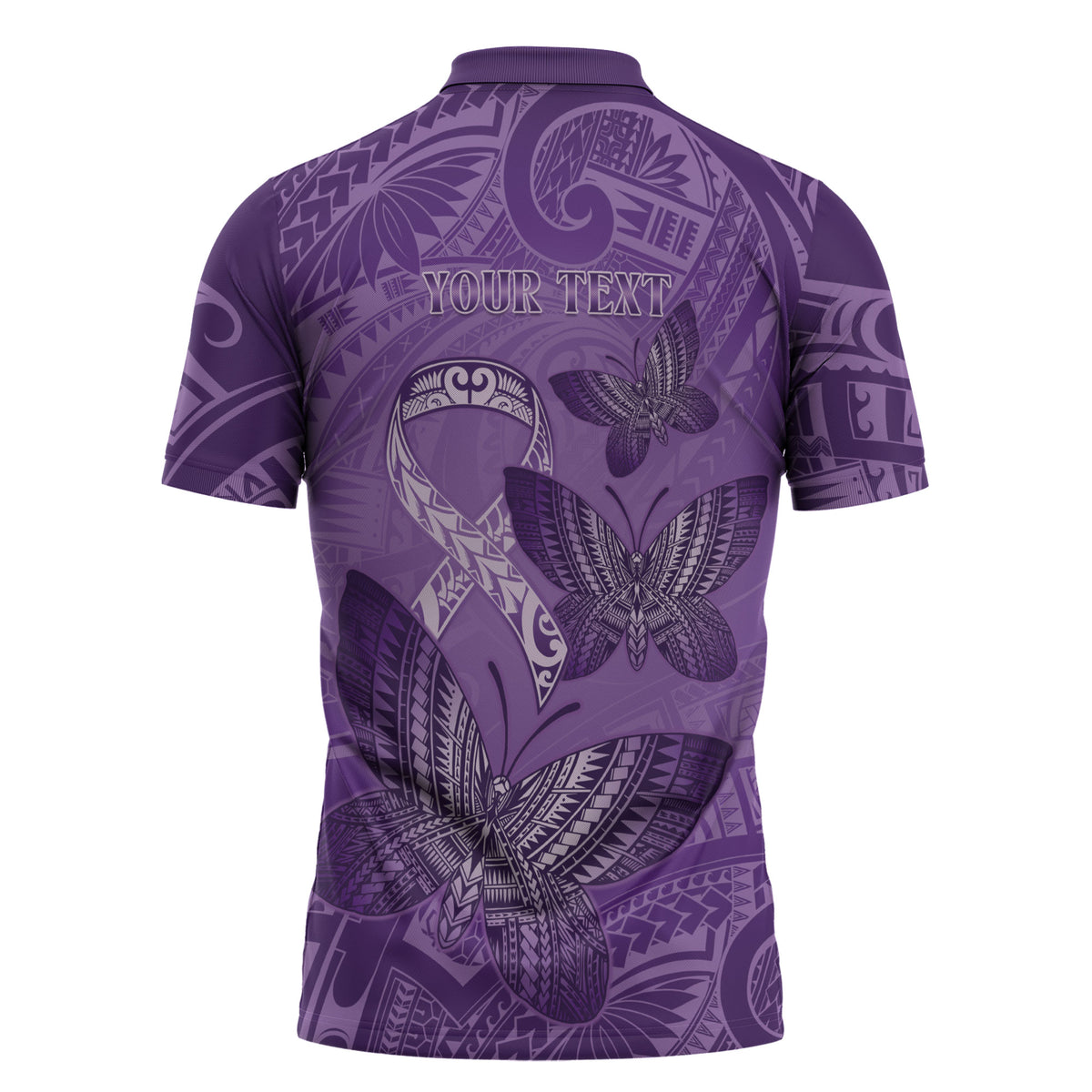 Personalised Polynesia Lupus Support Month Zipper Polo Shirt Warrior Purple Ribbon Polynesian Butterflies