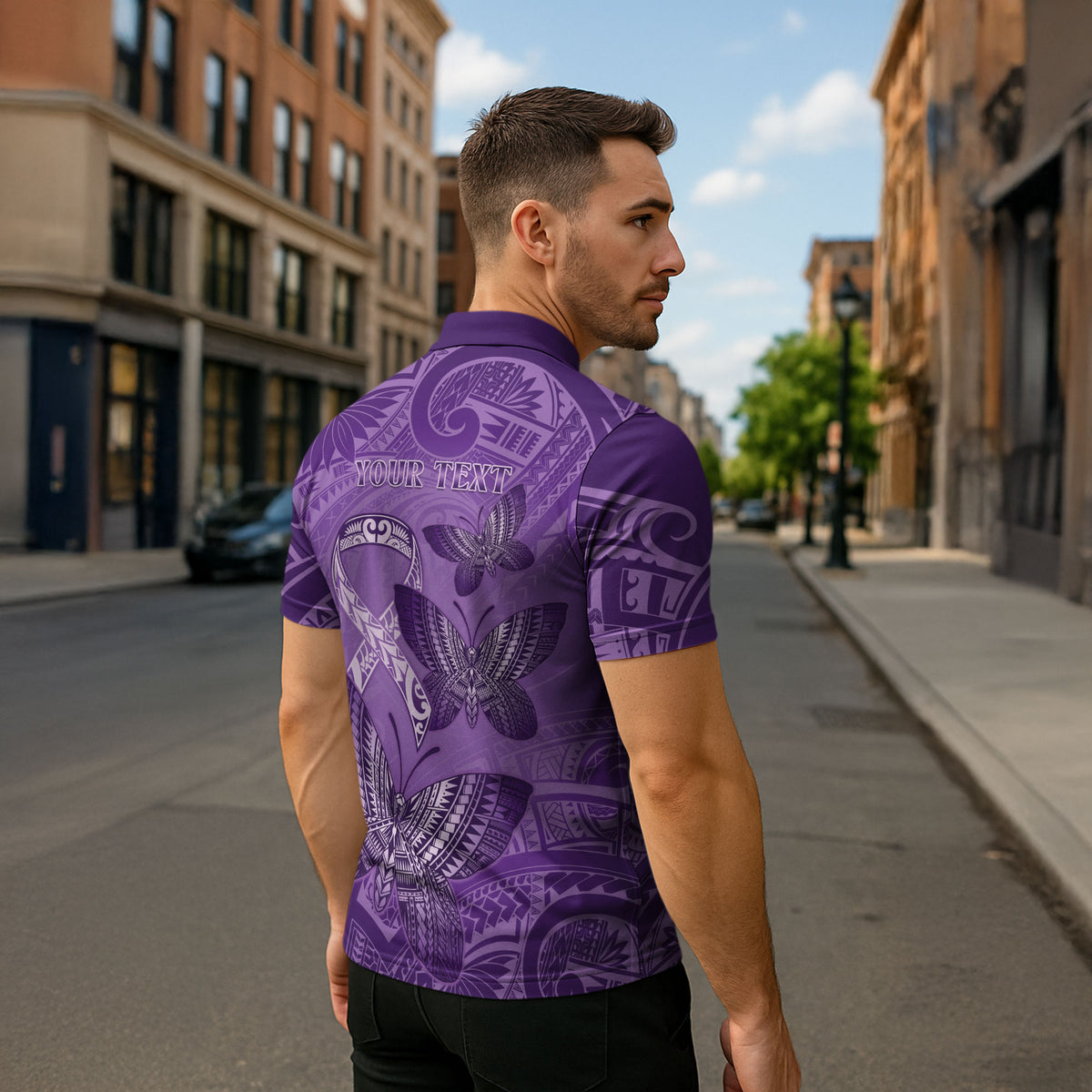 Personalised Polynesia Lupus Support Month Zipper Polo Shirt Warrior Purple Ribbon Polynesian Butterflies