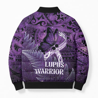 Lupus Support Month New Zealand Bomber Puffer Jacket Be Strong Warrior Maori Silver Fern