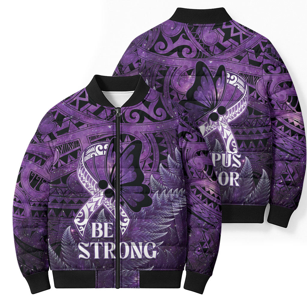 Lupus Support Month New Zealand Bomber Puffer Jacket Be Strong Warrior Maori Silver Fern