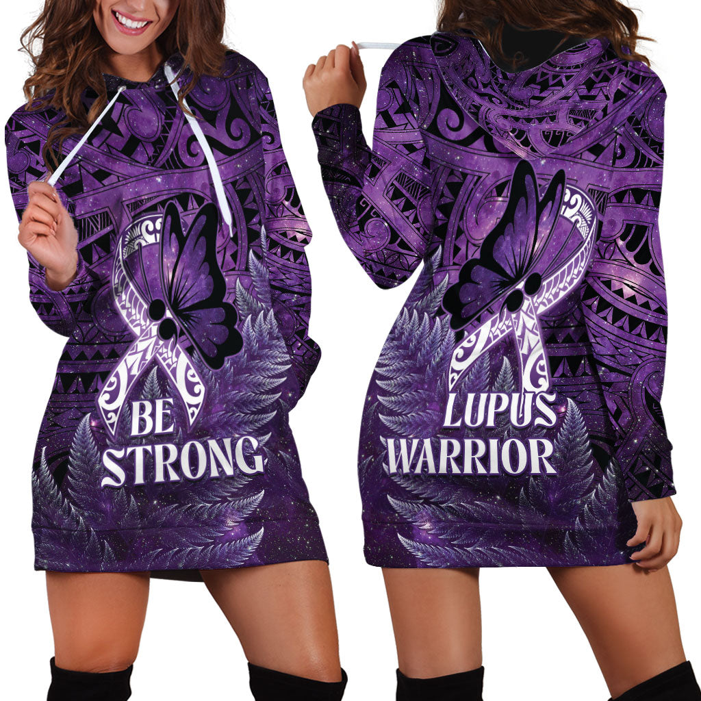 Lupus Support Month New Zealand Hoodie Dress Be Strong Warrior Maori Silver Fern