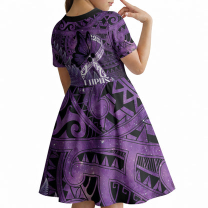 Lupus Support Month New Zealand Kid Short Sleeve Dress Be Strong Warrior Maori Silver Fern
