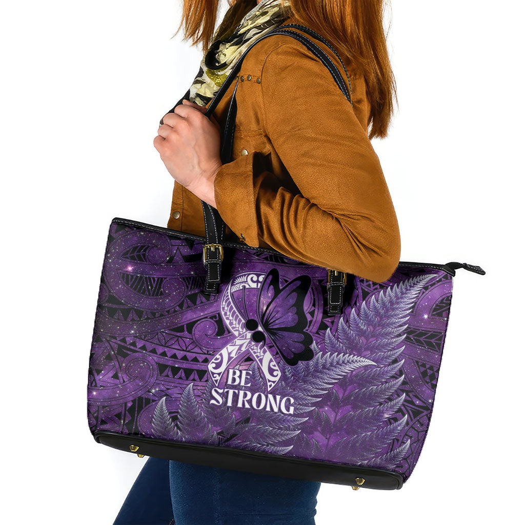 Lupus Support Month New Zealand Leather Tote Bag Be Strong Warrior Maori Silver Fern