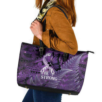 Lupus Support Month New Zealand Leather Tote Bag Be Strong Warrior Maori Silver Fern