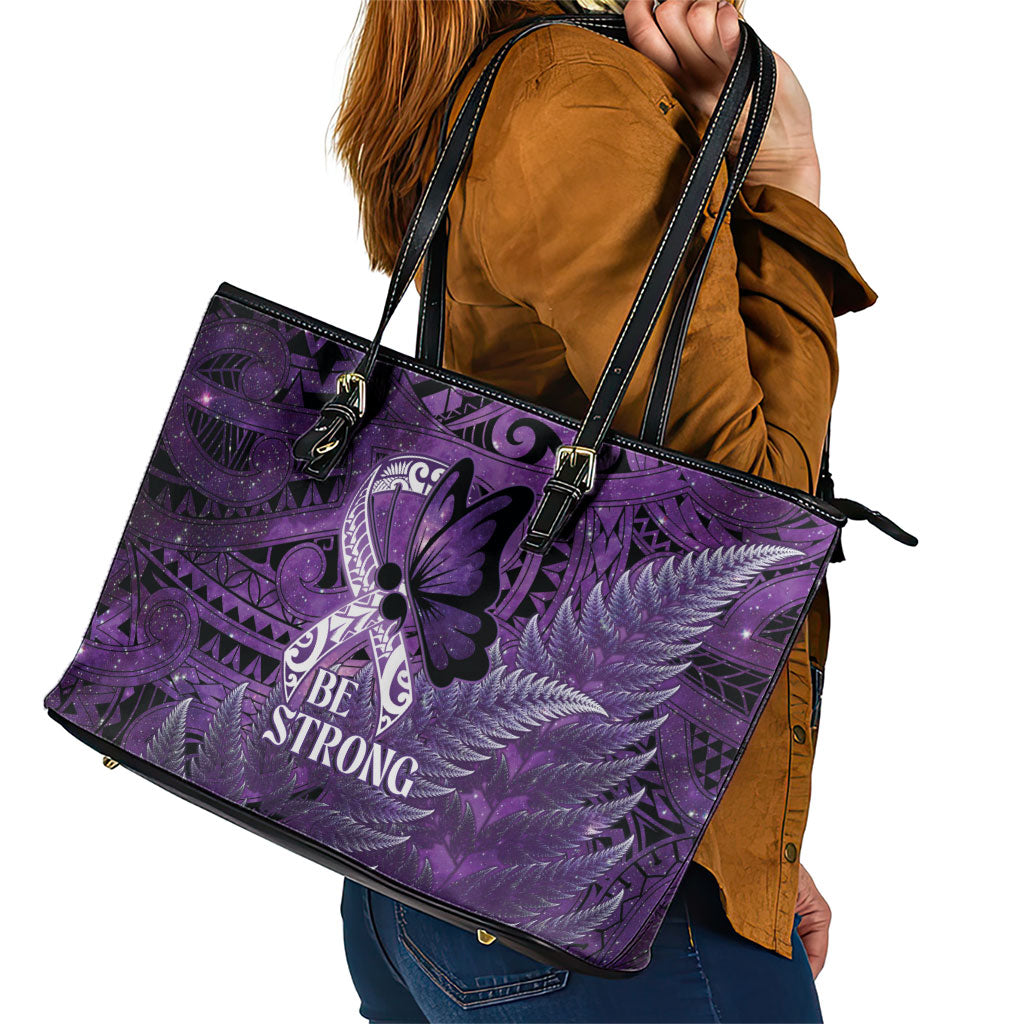 Lupus Support Month New Zealand Leather Tote Bag Be Strong Warrior Maori Silver Fern