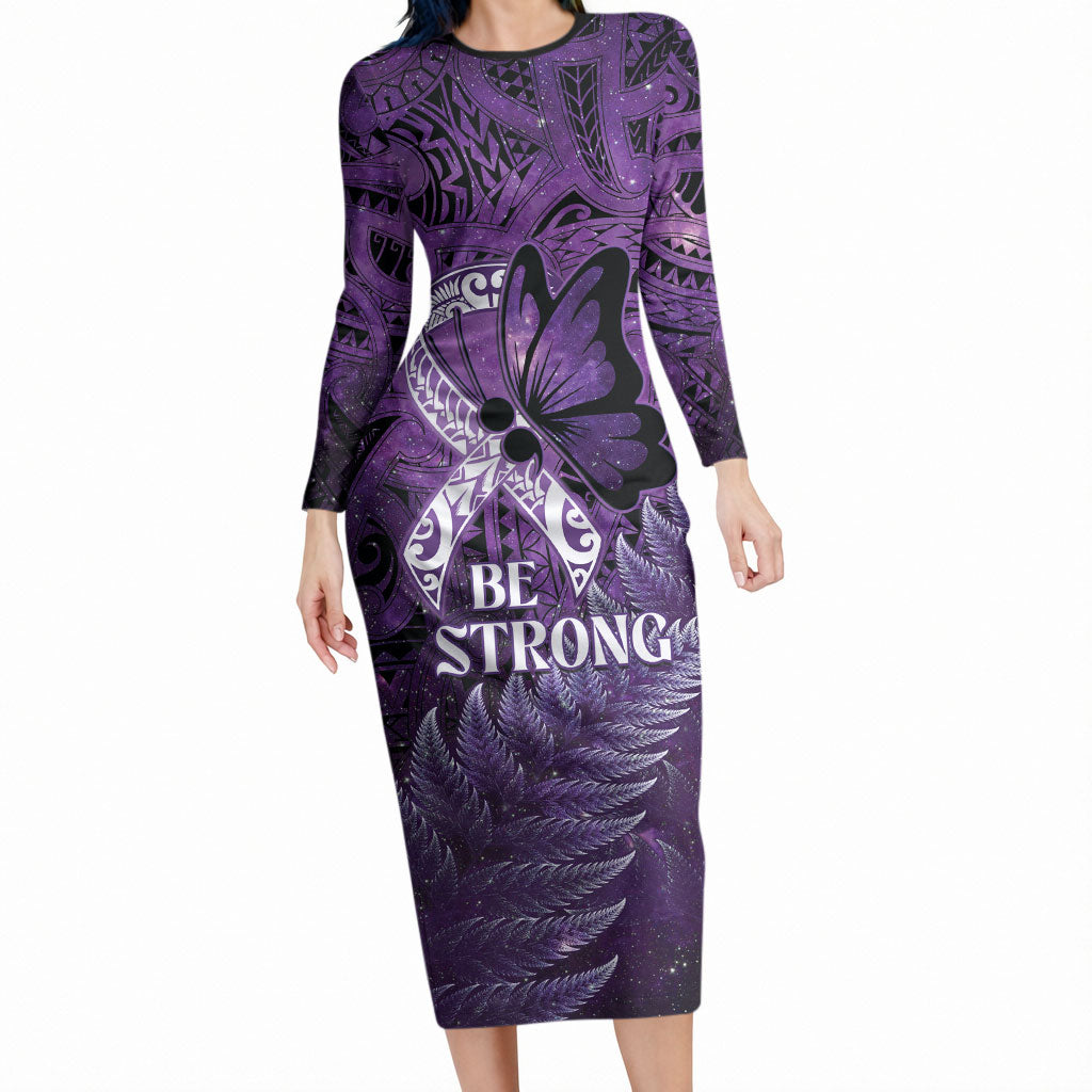 Lupus Support Month New Zealand Long Sleeve Bodycon Dress Be Strong Warrior Maori Silver Fern