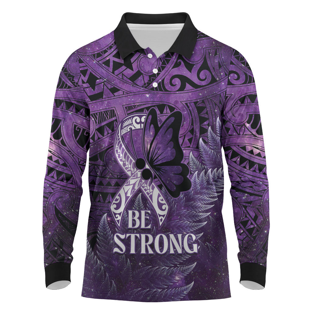 Lupus Support Month New Zealand Long Sleeve Polo Shirt Be Strong Warrior Maori Silver Fern