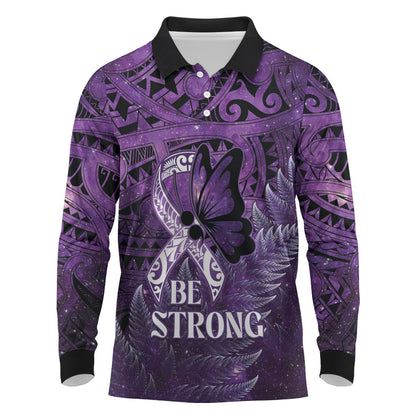 Lupus Support Month New Zealand Long Sleeve Polo Shirt Be Strong Warrior Maori Silver Fern