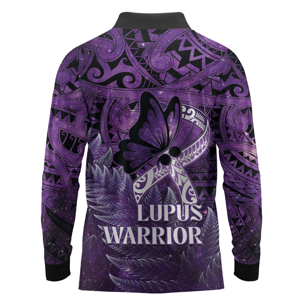 Lupus Support Month New Zealand Long Sleeve Polo Shirt Be Strong Warrior Maori Silver Fern