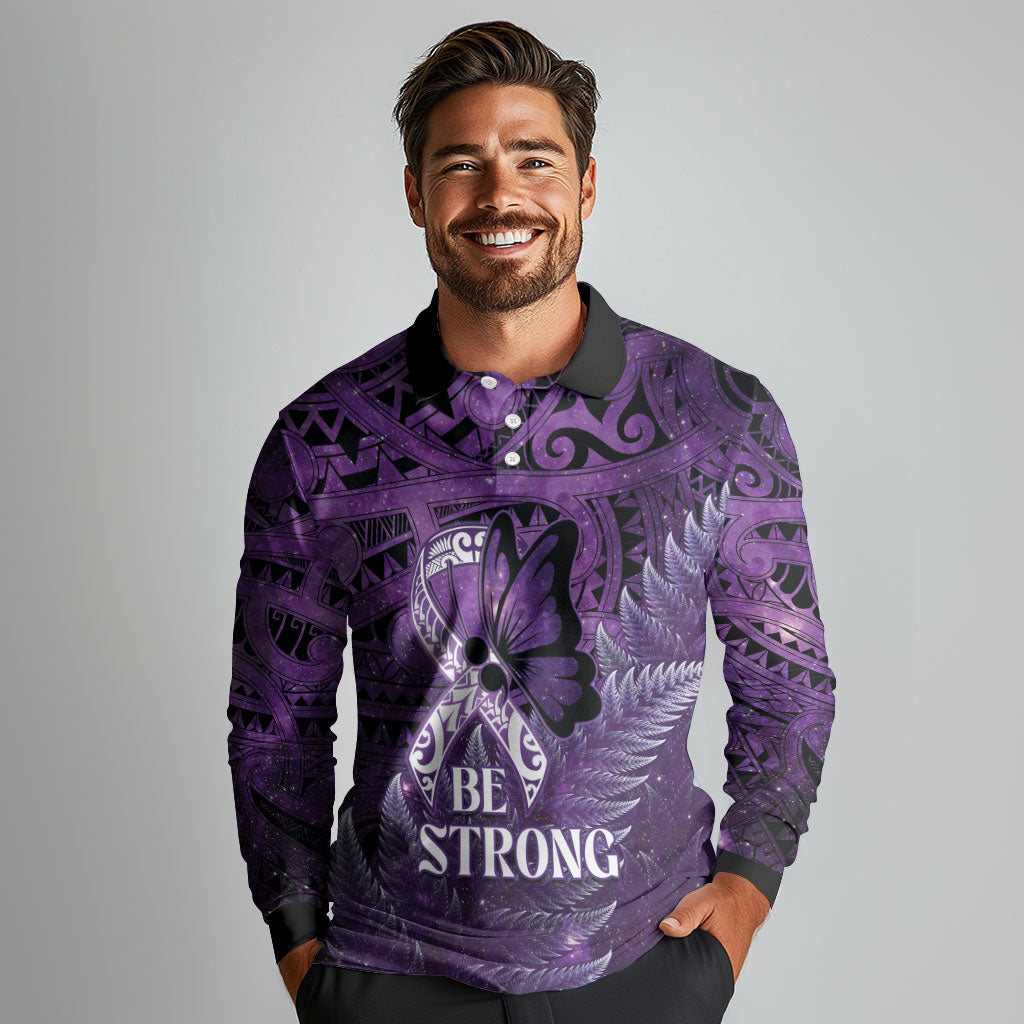 Lupus Support Month New Zealand Long Sleeve Polo Shirt Be Strong Warrior Maori Silver Fern