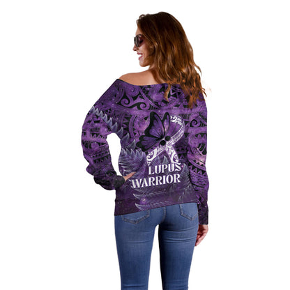 Lupus Support Month New Zealand Off Shoulder Sweater Be Strong Warrior Maori Silver Fern