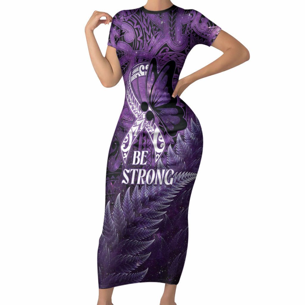 Lupus Support Month New Zealand Short Sleeve Bodycon Dress Be Strong Warrior Maori Silver Fern