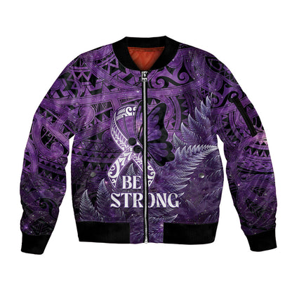 Lupus Support Month New Zealand Sleeve Zip Bomber Jacket Be Strong Warrior Maori Silver Fern