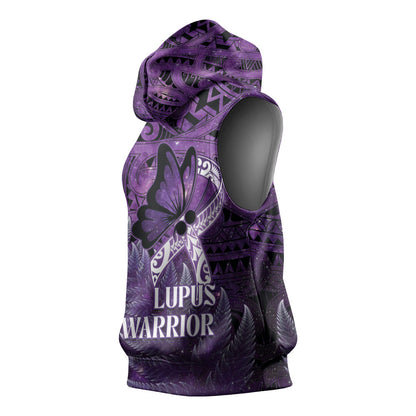 Lupus Support Month New Zealand Sleeveless Hoodie Be Strong Warrior Maori Silver Fern