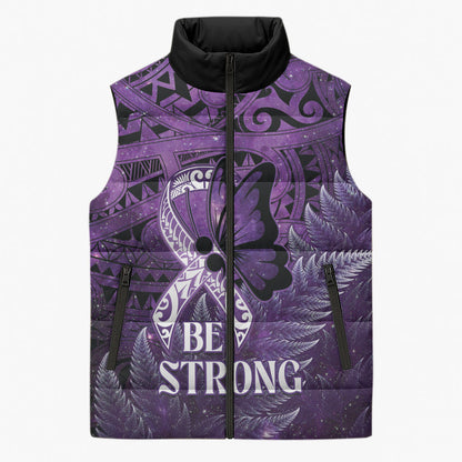 Lupus Support Month New Zealand Sleeveless Puffer Jacket Be Strong Warrior Maori Silver Fern