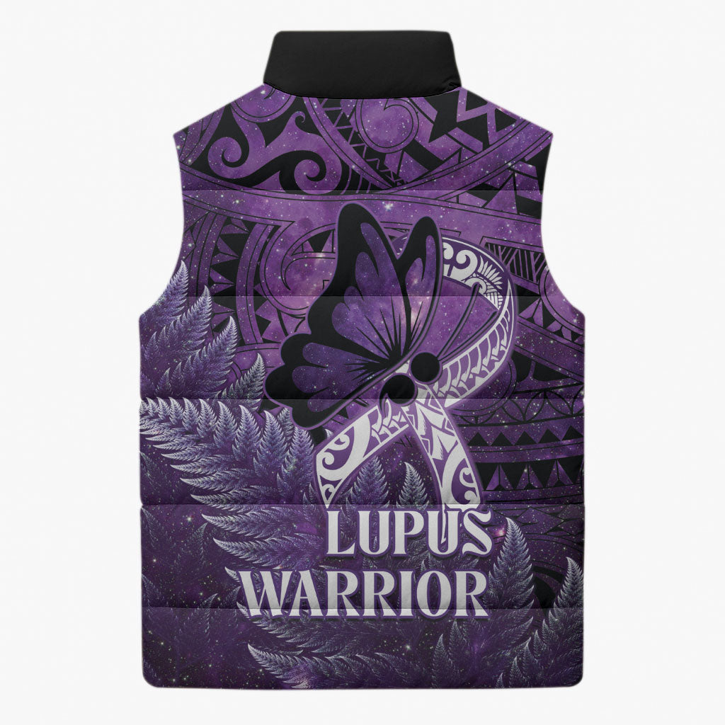 Lupus Support Month New Zealand Sleeveless Puffer Jacket Be Strong Warrior Maori Silver Fern