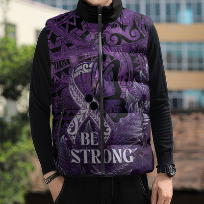 Lupus Support Month New Zealand Sleeveless Puffer Jacket Be Strong Warrior Maori Silver Fern