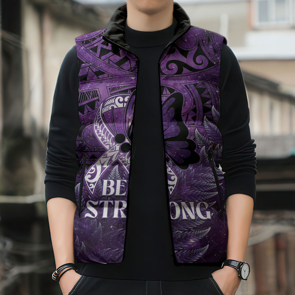 Lupus Support Month New Zealand Sleeveless Puffer Jacket Be Strong Warrior Maori Silver Fern