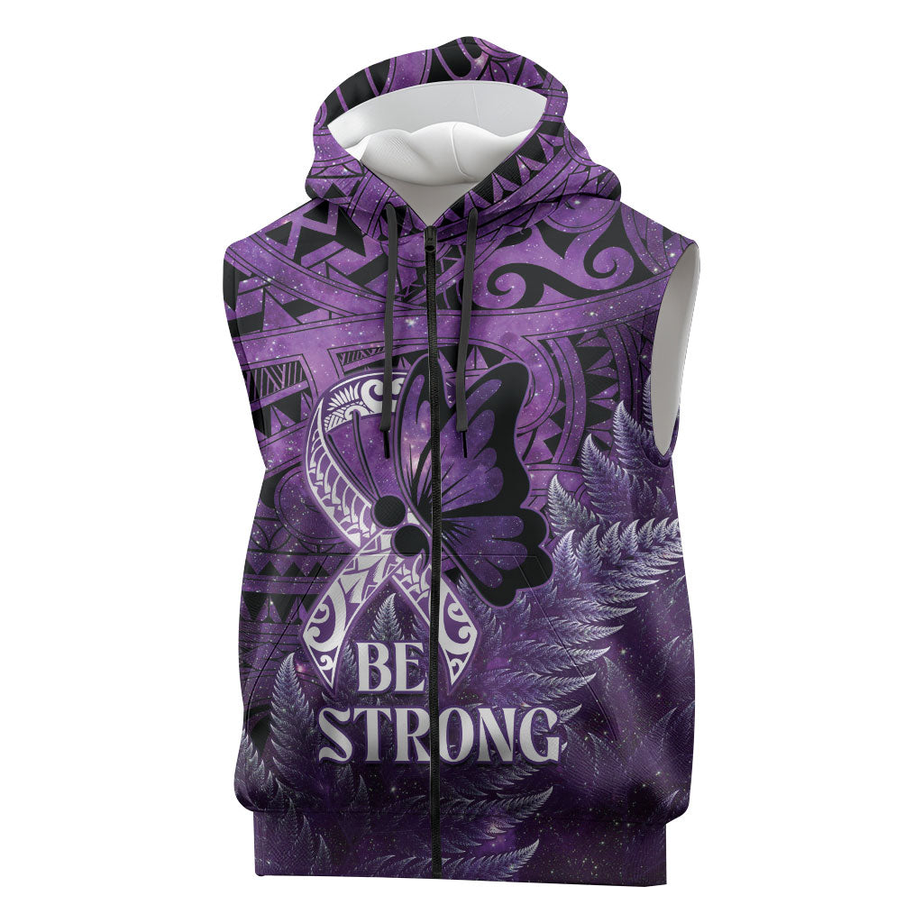 Lupus Support Month New Zealand Sleeveless Zip Hoodie Be Strong Warrior Maori Silver Fern