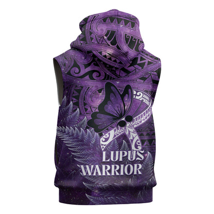 Lupus Support Month New Zealand Sleeveless Zip Hoodie Be Strong Warrior Maori Silver Fern