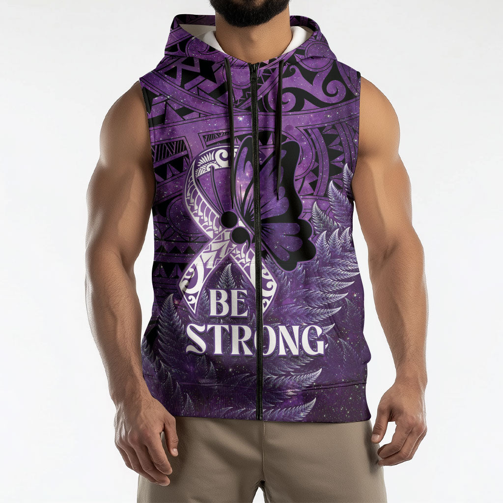 Lupus Support Month New Zealand Sleeveless Zip Hoodie Be Strong Warrior Maori Silver Fern