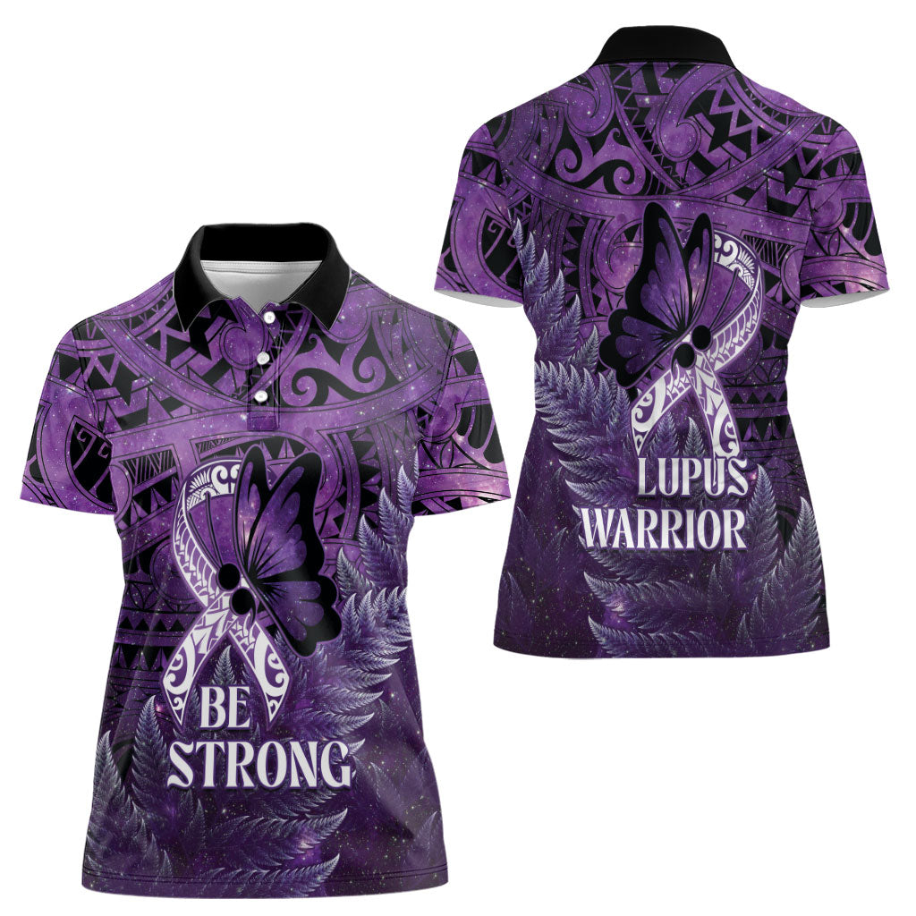 Lupus Support Month New Zealand Women Polo Shirt Be Strong Warrior Maori Silver Fern