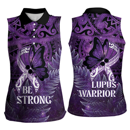 Lupus Support Month New Zealand Women Sleeveless Polo Shirt Be Strong Warrior Maori Silver Fern