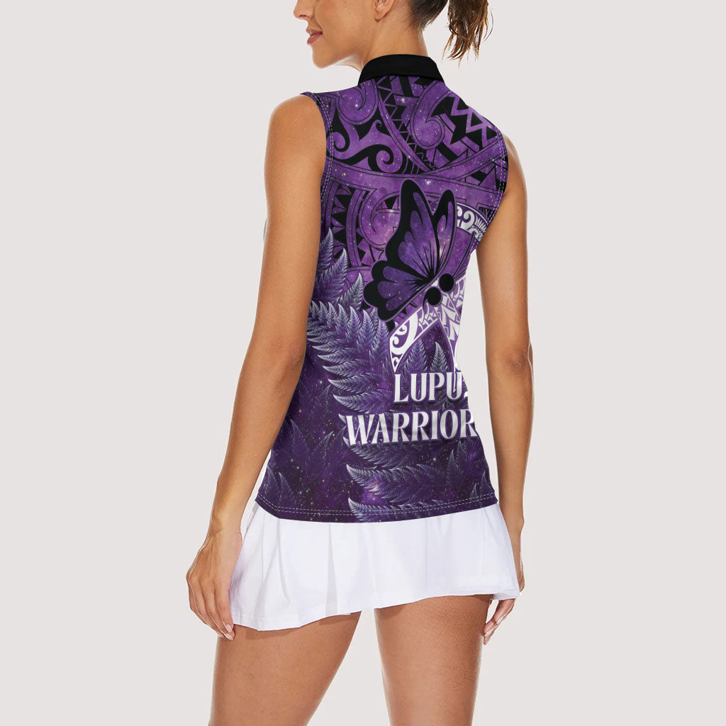 Lupus Support Month New Zealand Women Sleeveless Polo Shirt Be Strong Warrior Maori Silver Fern