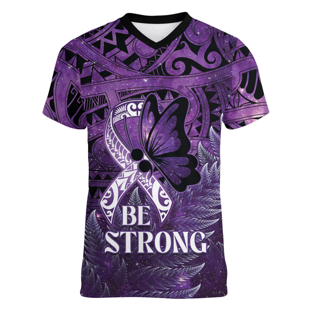 Lupus Support Month New Zealand Women V-Neck T-Shirt Be Strong Warrior Maori Silver Fern
