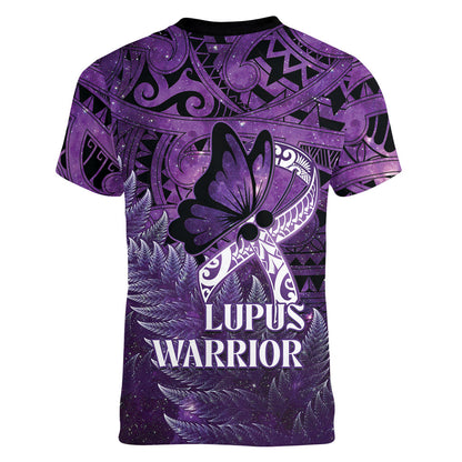 Lupus Support Month New Zealand Women V-Neck T-Shirt Be Strong Warrior Maori Silver Fern