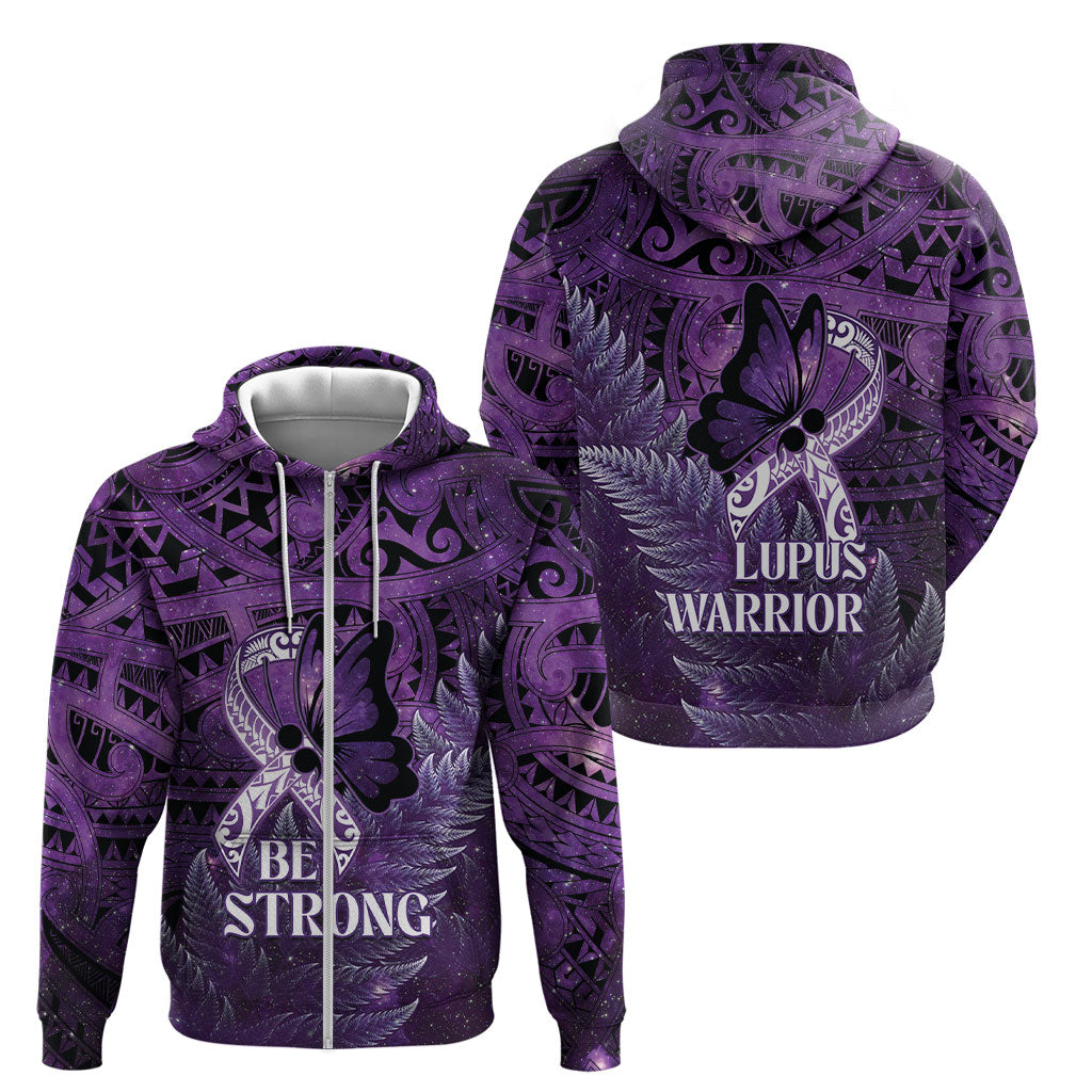 Lupus Support Month New Zealand Zip Hoodie Be Strong Warrior Maori Silver Fern