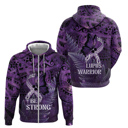 Lupus Support Month New Zealand Zip Hoodie Be Strong Warrior Maori Silver Fern