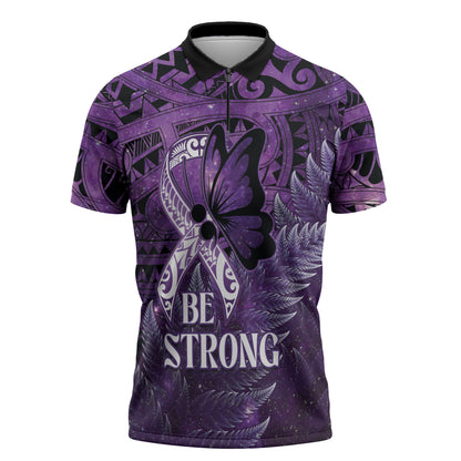 Lupus Support Month New Zealand Zipper Polo Shirt Be Strong Warrior Maori Silver Fern