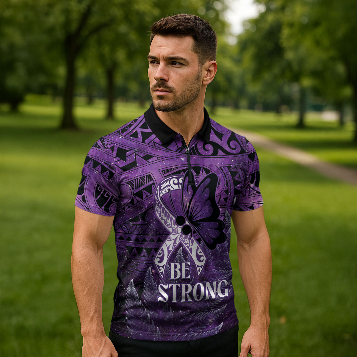 Lupus Support Month New Zealand Zipper Polo Shirt Be Strong Warrior Maori Silver Fern