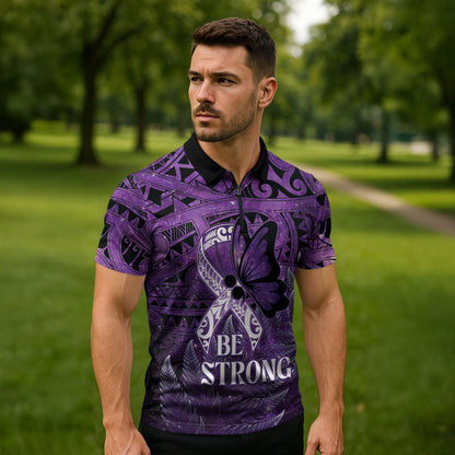 Lupus Support Month New Zealand Zipper Polo Shirt Be Strong Warrior Maori Silver Fern