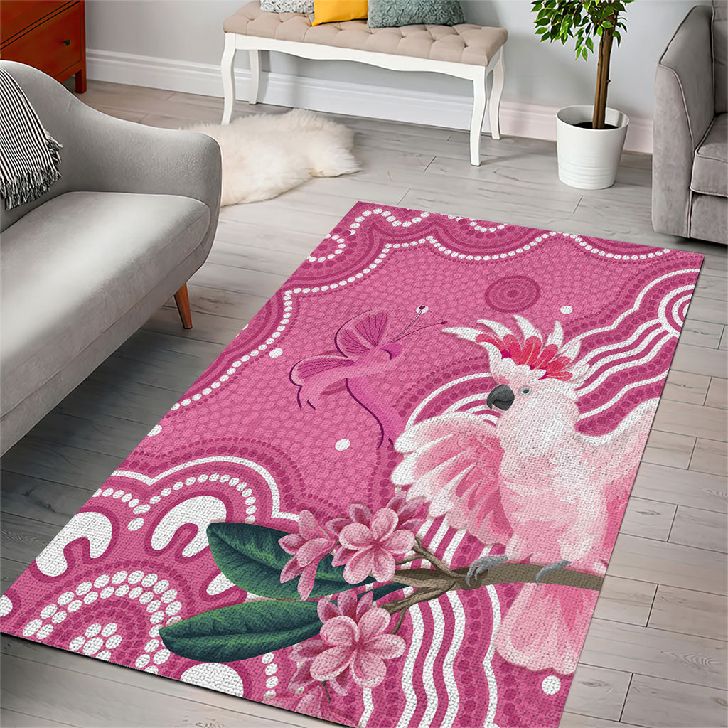 Australia Breast Cancer Support Area Rug Pink Cockatoo Ribbon Aboriginal Art