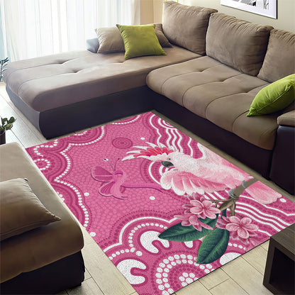 Australia Breast Cancer Support Area Rug Pink Cockatoo Ribbon Aboriginal Art