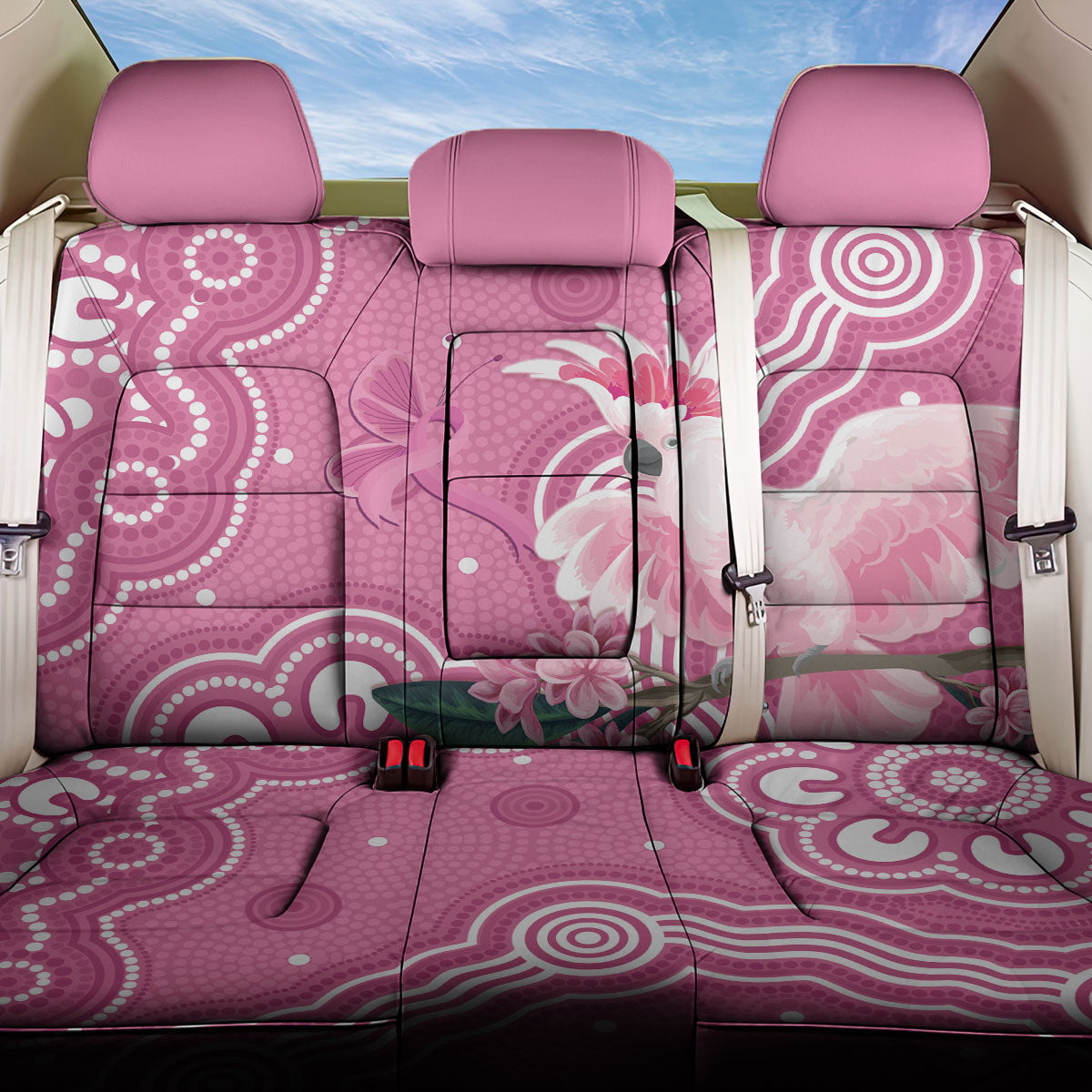 Australia Breast Cancer Support Back Car Seat Cover Pink Cockatoo Ribbon Aboriginal Art