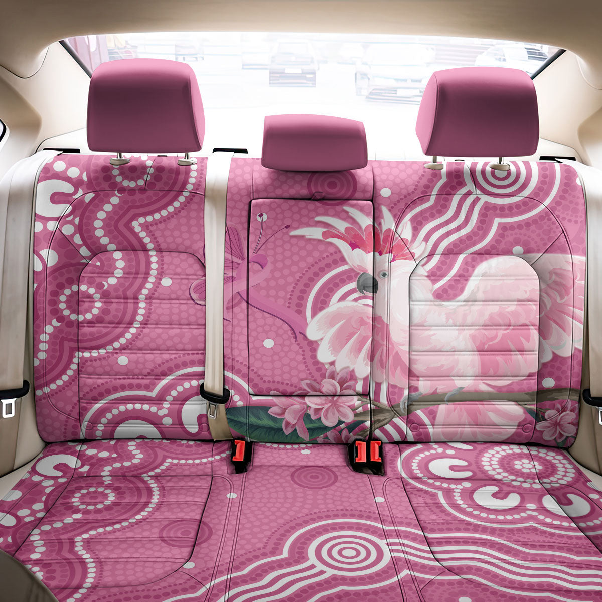 Australia Breast Cancer Support Back Car Seat Cover Pink Cockatoo Ribbon Aboriginal Art