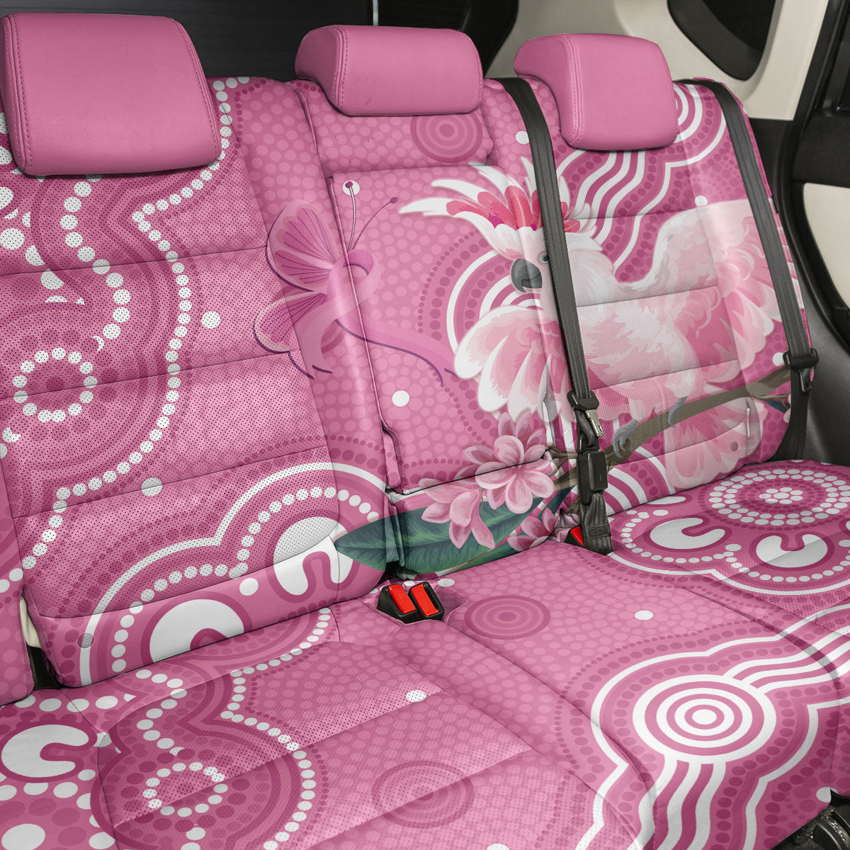 Australia Breast Cancer Support Back Car Seat Cover Pink Cockatoo Ribbon Aboriginal Art